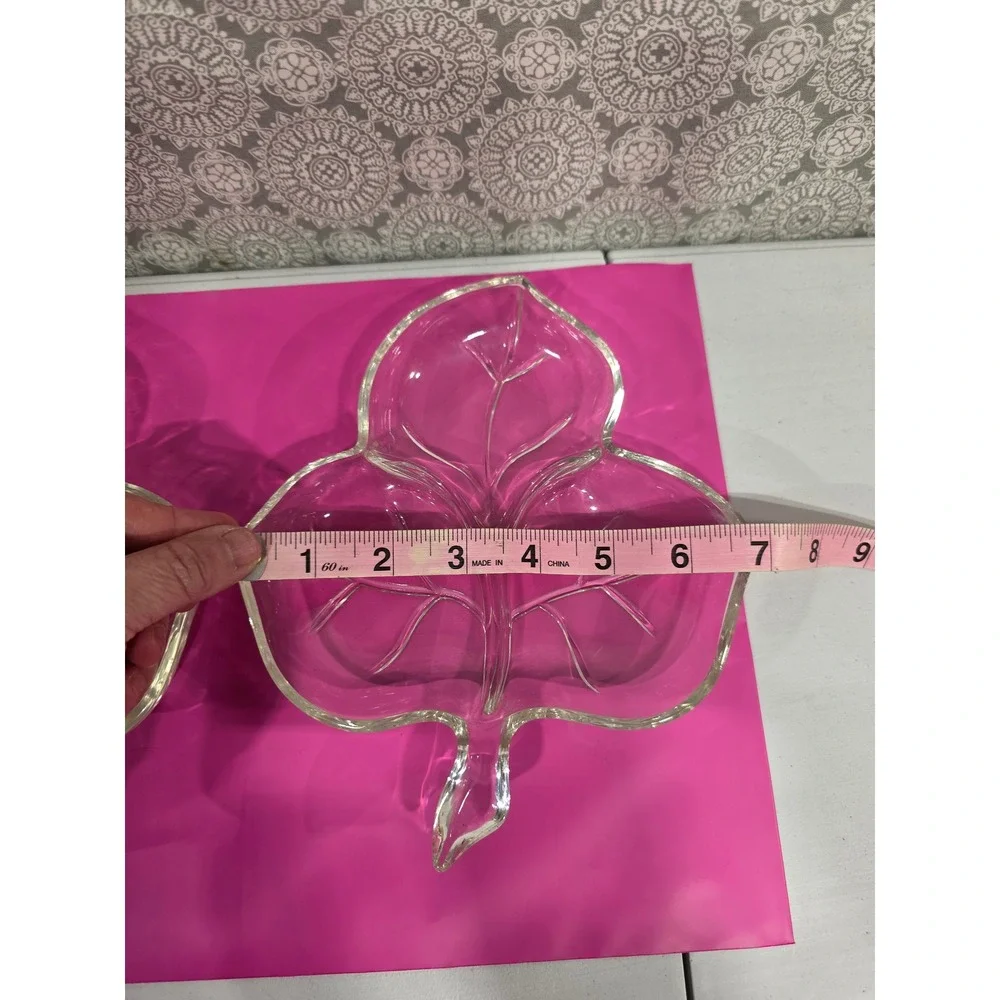 Clear Glass Maple Leaf Shaped Candy‎ Nut Dish 1-Divided Serving Tray Set Holiday